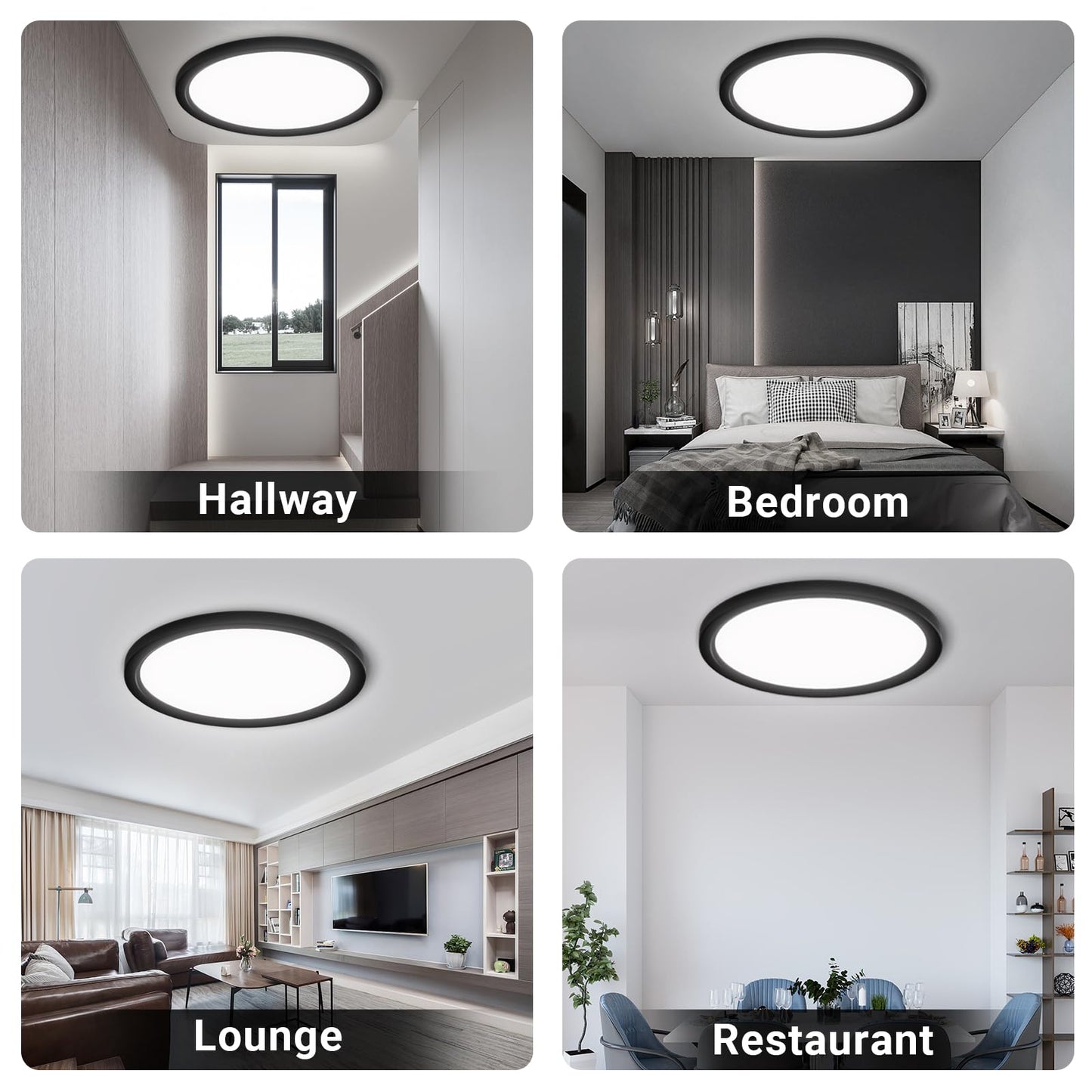 Runde LED-Deckenleuchte mit schwarzem Rahmen für Hallway, Bedroom, Lounge und Restaurant