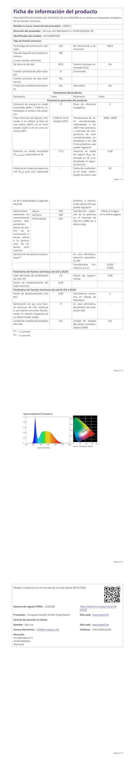Bedienungsanleitung-Seite mit Tabelle zur LED-Farbsteuerung und Farbskala-Symbol