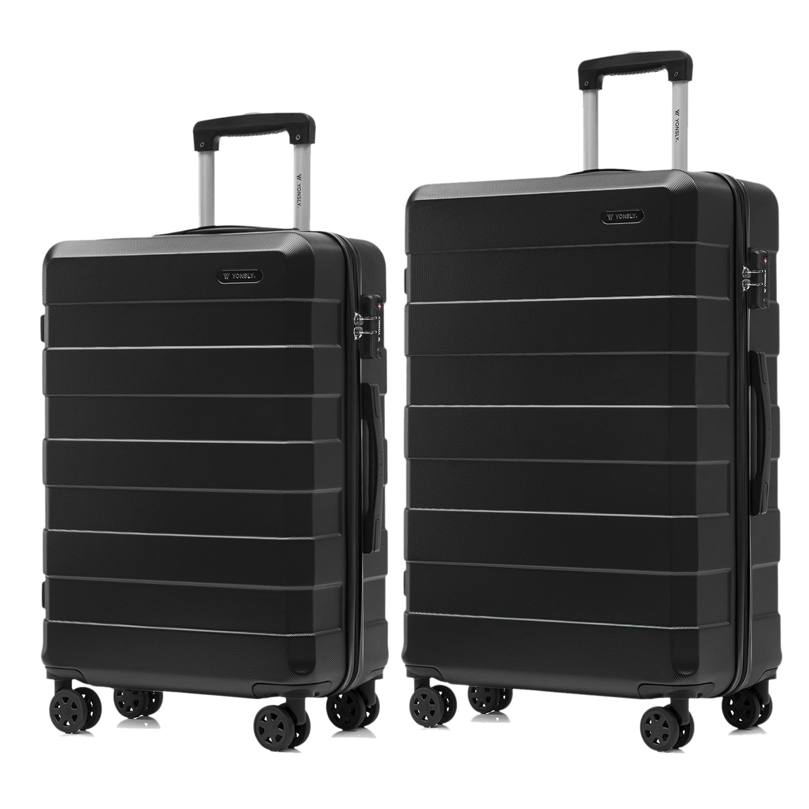 Hartschalen-Reisekoffer-Set mit 4 Rollen, TSA-Schloss und Teleskopgriff, schwarz.