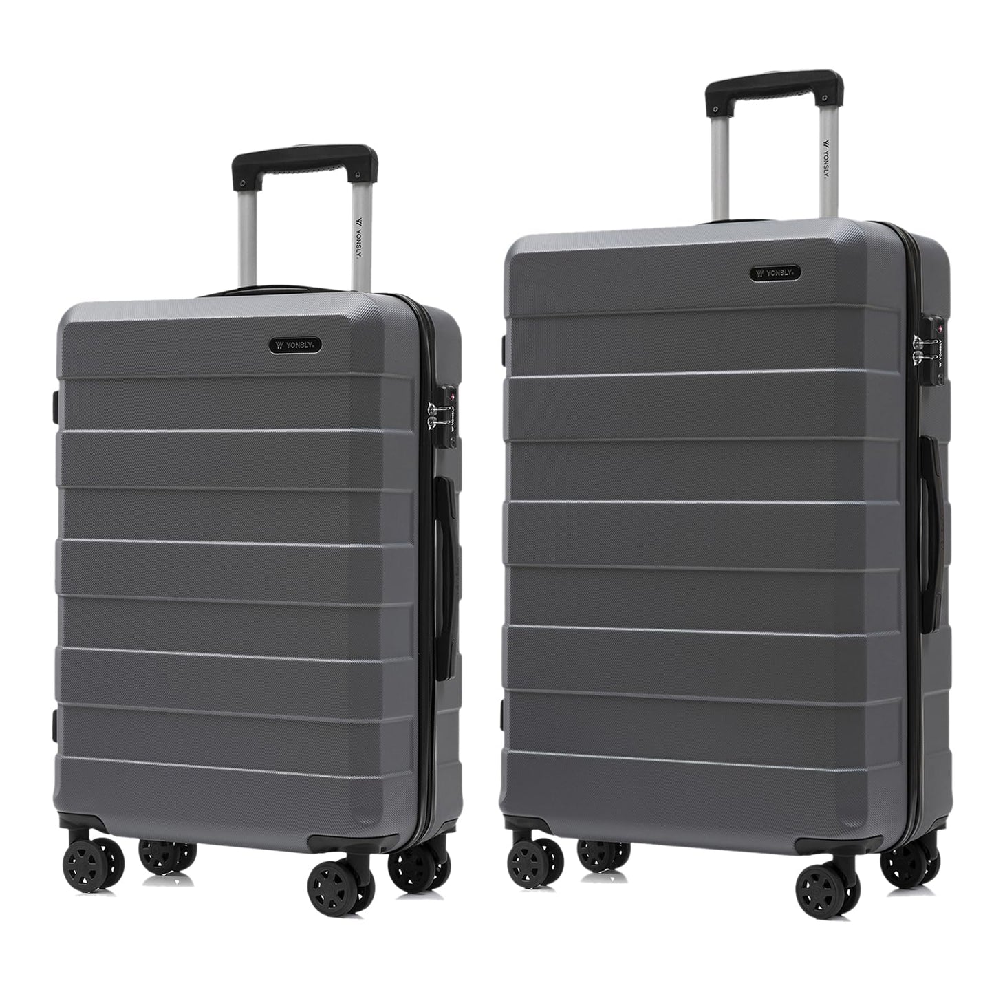 Hartschalen-Reisekoffer-Set mit 4 Rollen, TSA-Schloss und Teleskopgriff, grau.