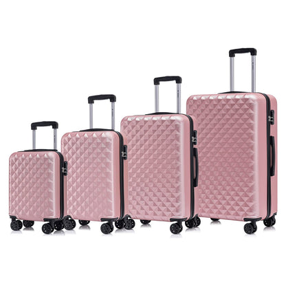 4-teiliges Koffer-Set in Rosé mit Hartschale, Zahlenschloss, Teleskopgriff und Rollen.