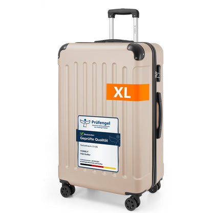 Hartschalen-Reisekoffer, champagnerfarben, mit Teleskopgriff und Lenkrollen, Größe XL