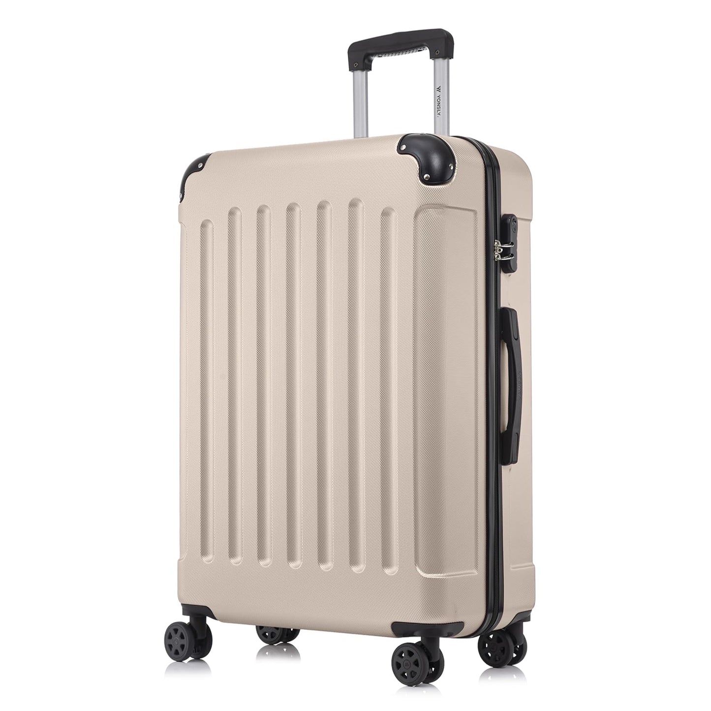 Hartschalen-Trolleykoffer in Creme/Beige mit 4 Rollen, gerippte Front