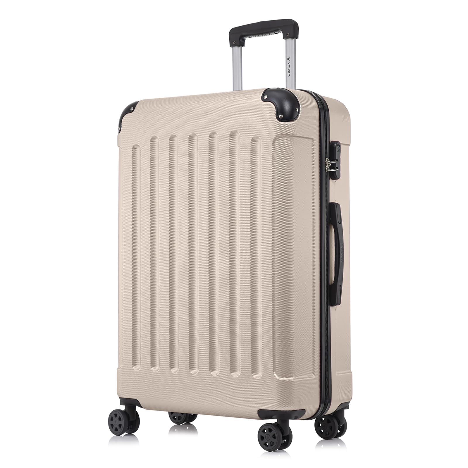 Hartschalen-Trolleykoffer in Creme/Beige mit 4 Rollen, gerippte Front