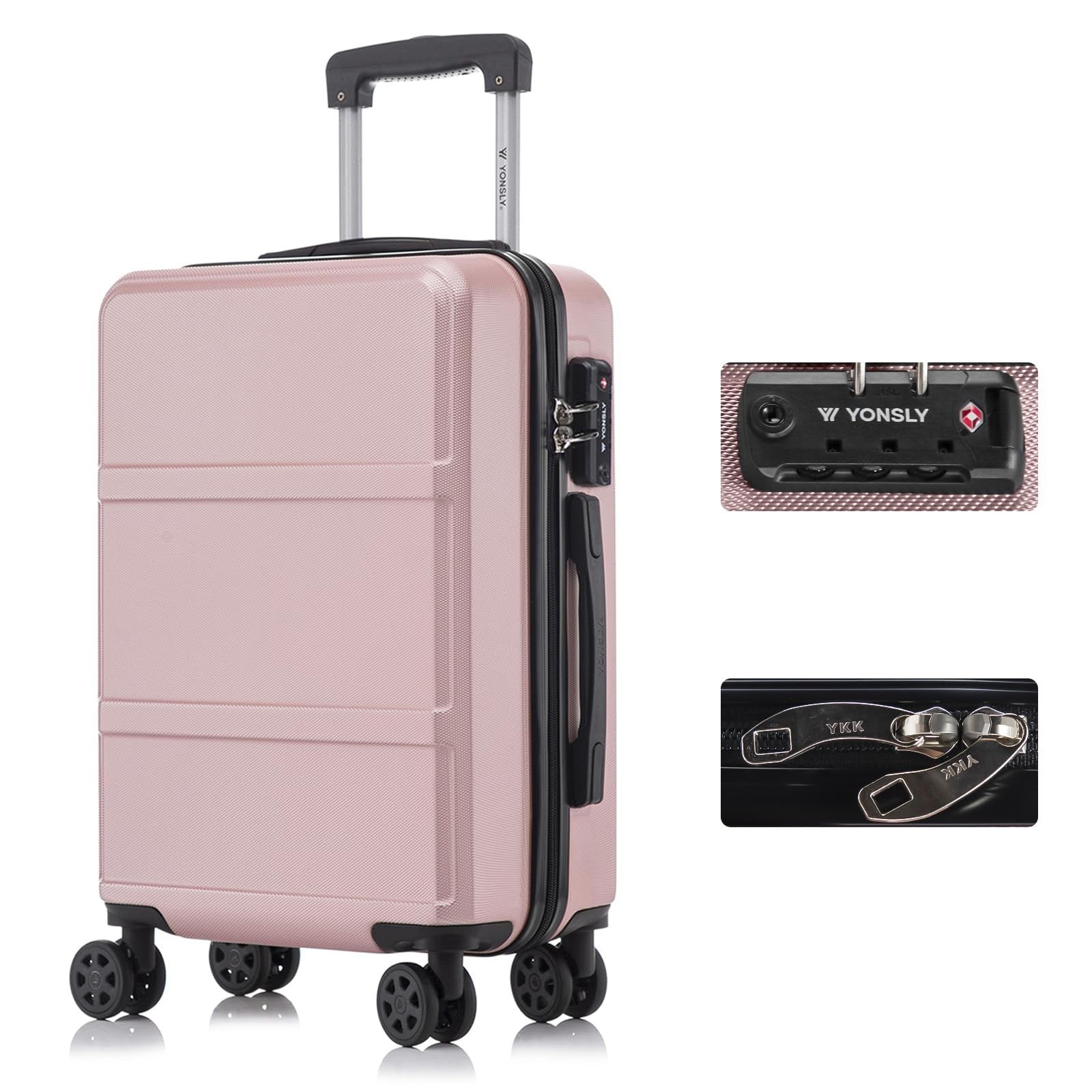 Hartschalen-Kabinenkoffer Rosé mit TSA-Schloss und 4 Rollen, Trolleygriff