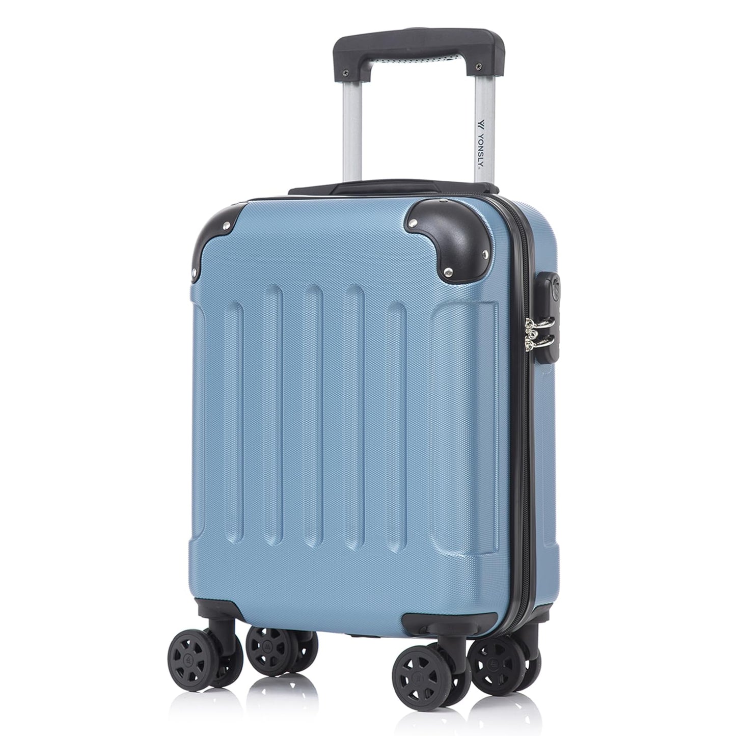 Reisekoffer mit Hartschale, Trolleygriff und 4 Rollen, hellblauer Korpus, Seitenschloss