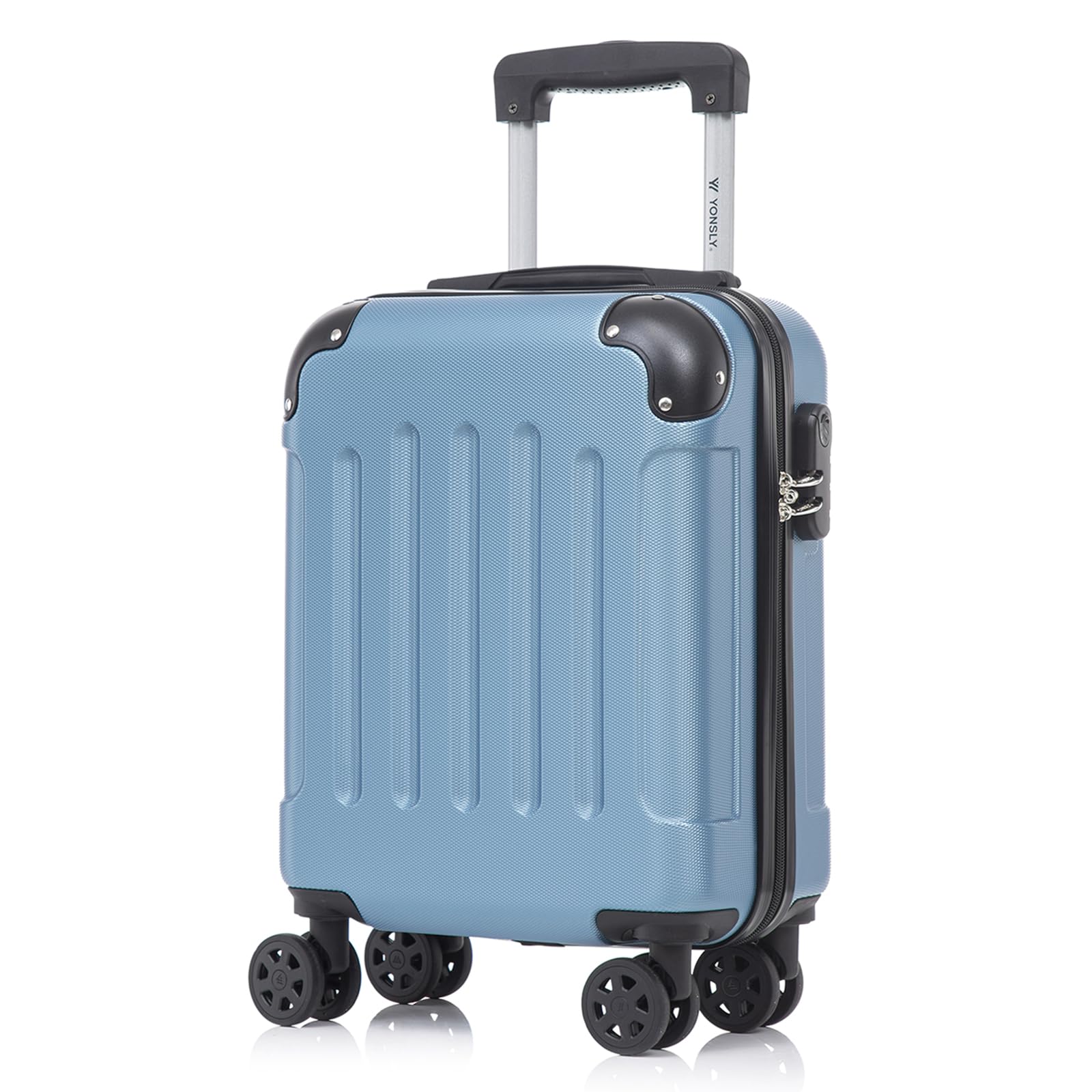 Reisekoffer mit Hartschale, Trolleygriff und 4 Rollen, hellblauer Korpus, Seitenschloss