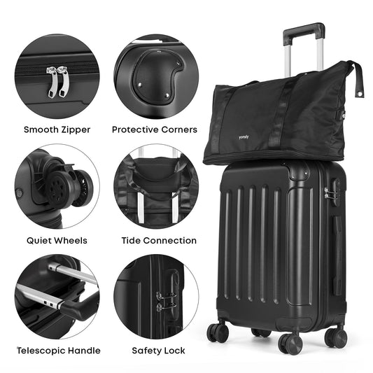 Reisekoffer-Set mit Hartschale und Rollkoffer, Details zu Rollen, Kanten und Zahlenschloss