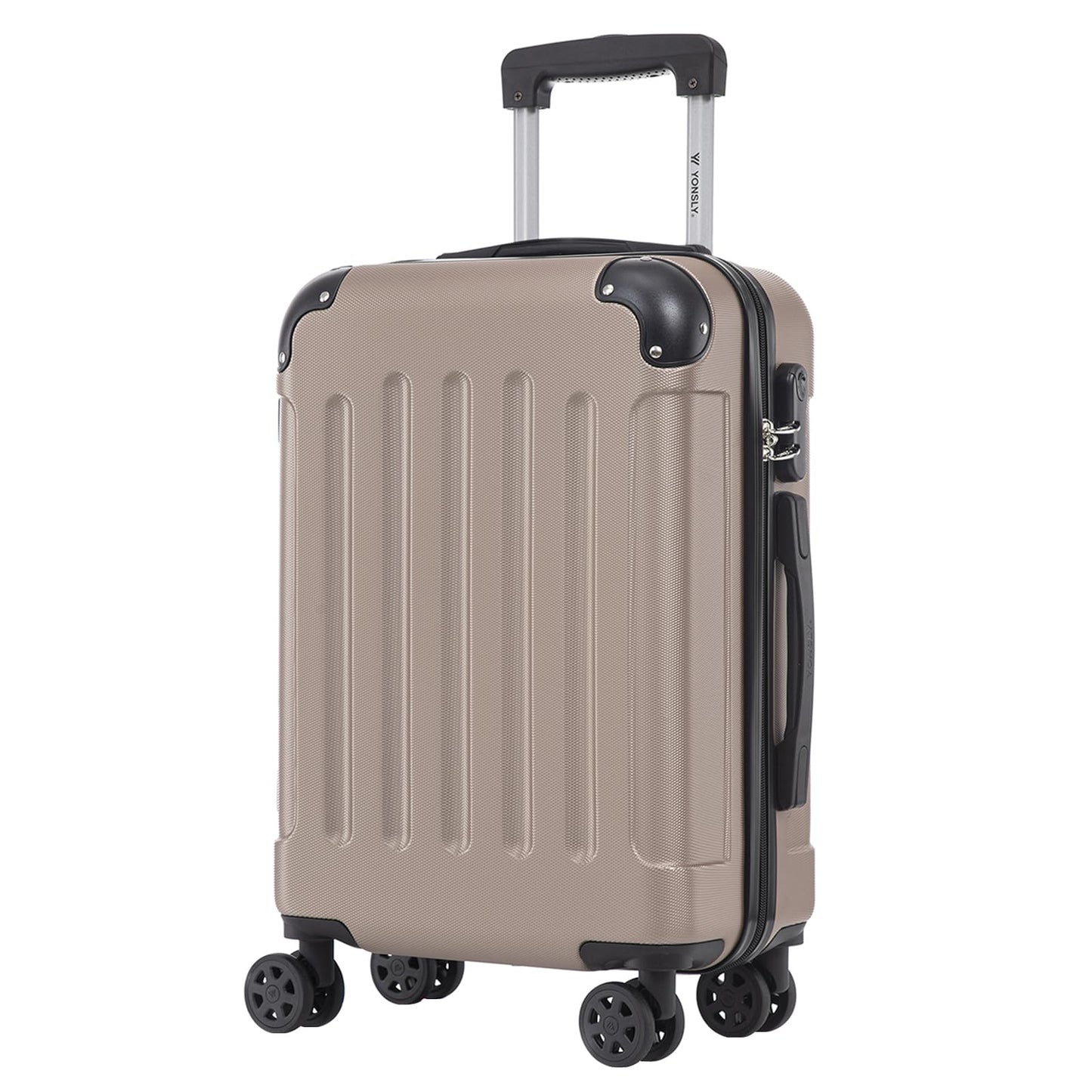 YONSLY® Rollkoffer in Champagnerfarben, Hartschale, 4 Rollen, Teleskopgriff, Zahlenschloss