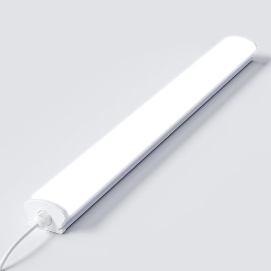 LED-Feuchtraumleuchte mit weißem Gehäuse und seitlichem Anschlusskabel