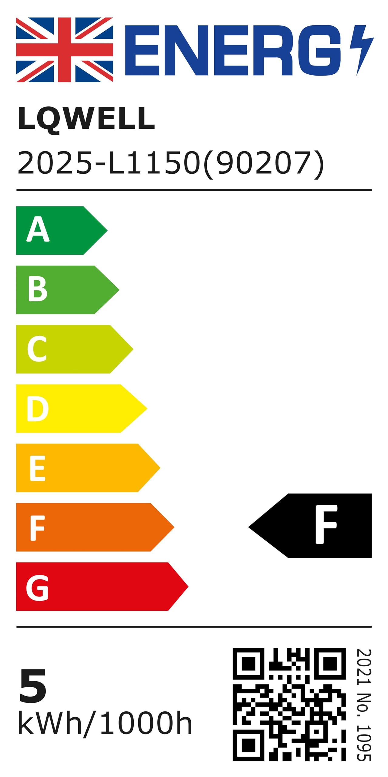 Energieeffizienzlabel für LQWELL LED-Pendelleuchte, Skala A bis G und QR-Code