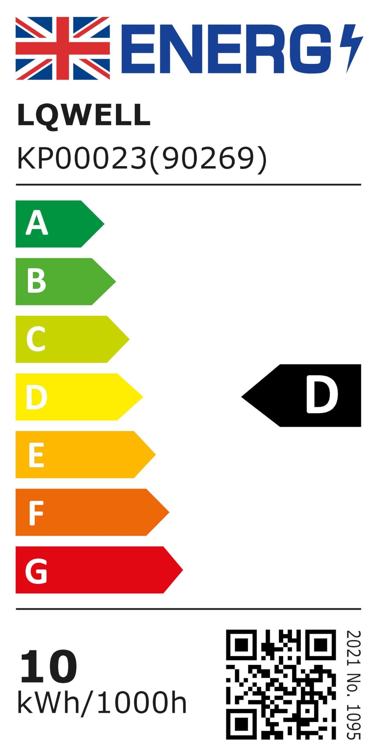 Energieeffizienzlabel mit LQWELL, Klasse D, 10 kWh/1000h
