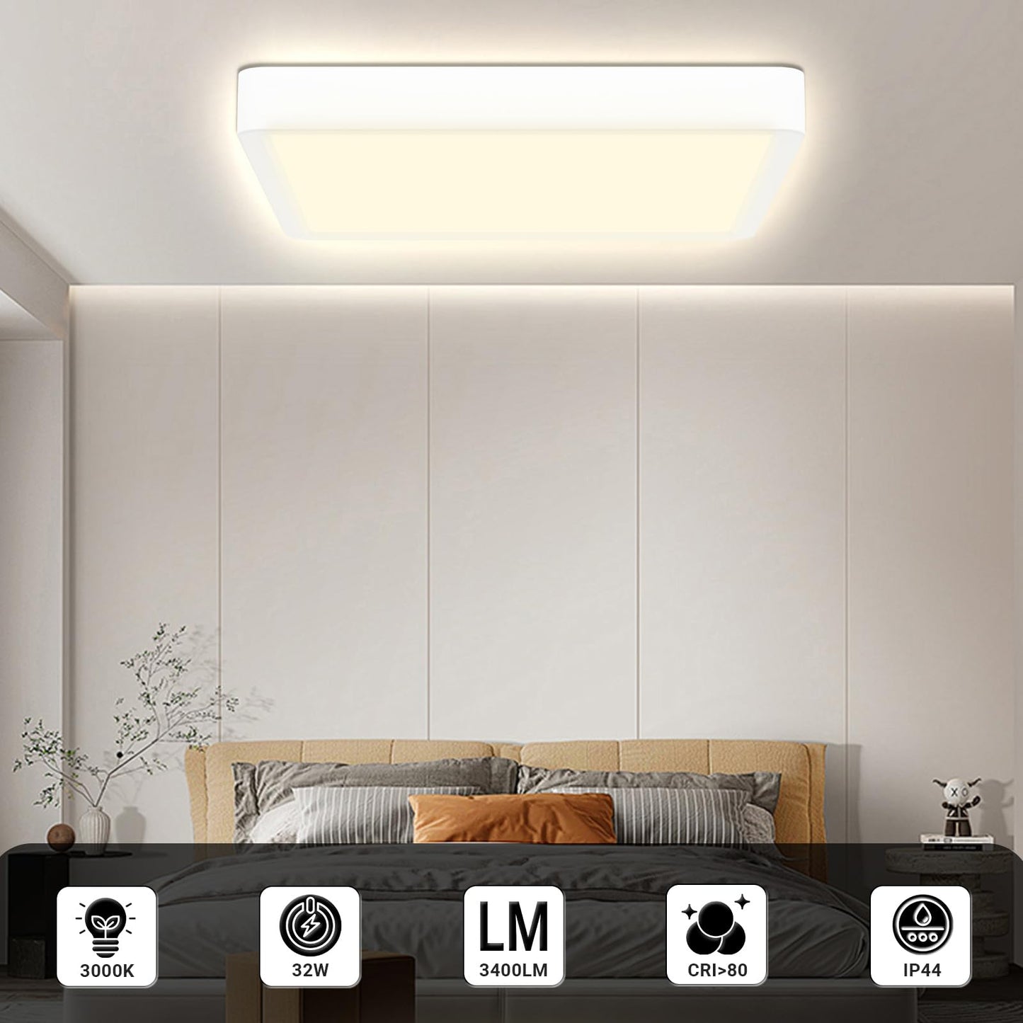 LQWELL® LED-Deckenleuchte quadratisch, flach montiert an der Decke im Wohnbereich
