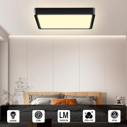 LED-Deckenleuchte, quadratisch flach, schwarzer Rahmen, warmweißes Licht, IP44