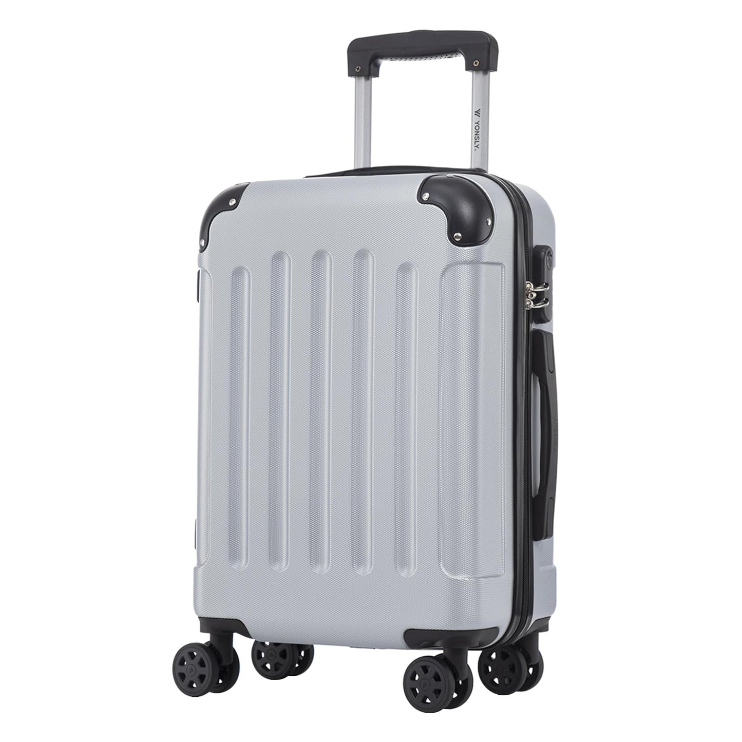 YONSLY® Rollkoffer in Hellgrau, Hartschale, 4 Rollen, Teleskopgriff, Zahlenschloss