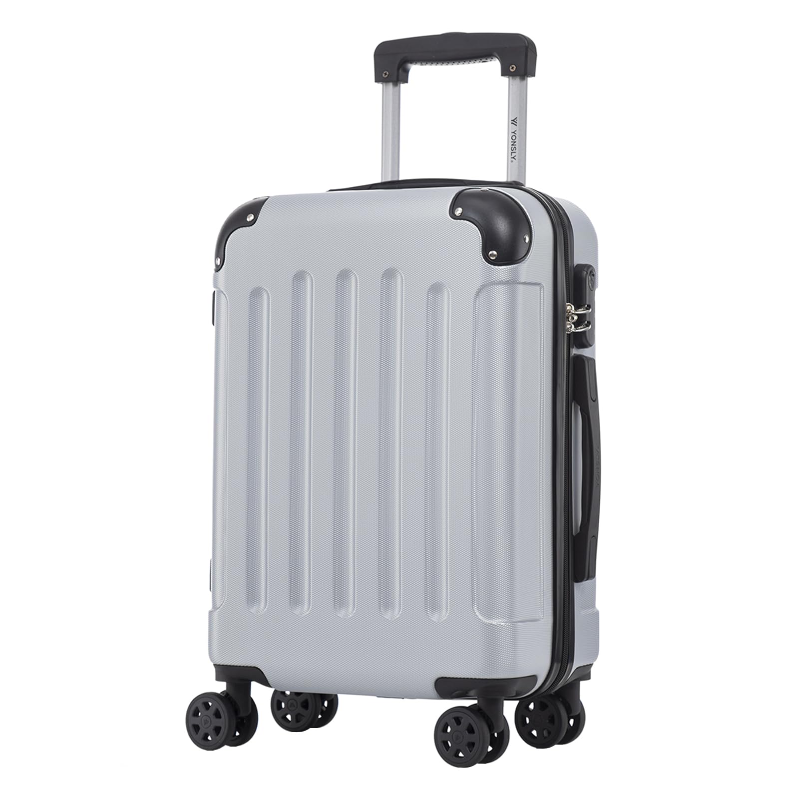 YONSLY® Rollkoffer in Hellgrau, Hartschale, 4 Rollen, Teleskopgriff, Zahlenschloss