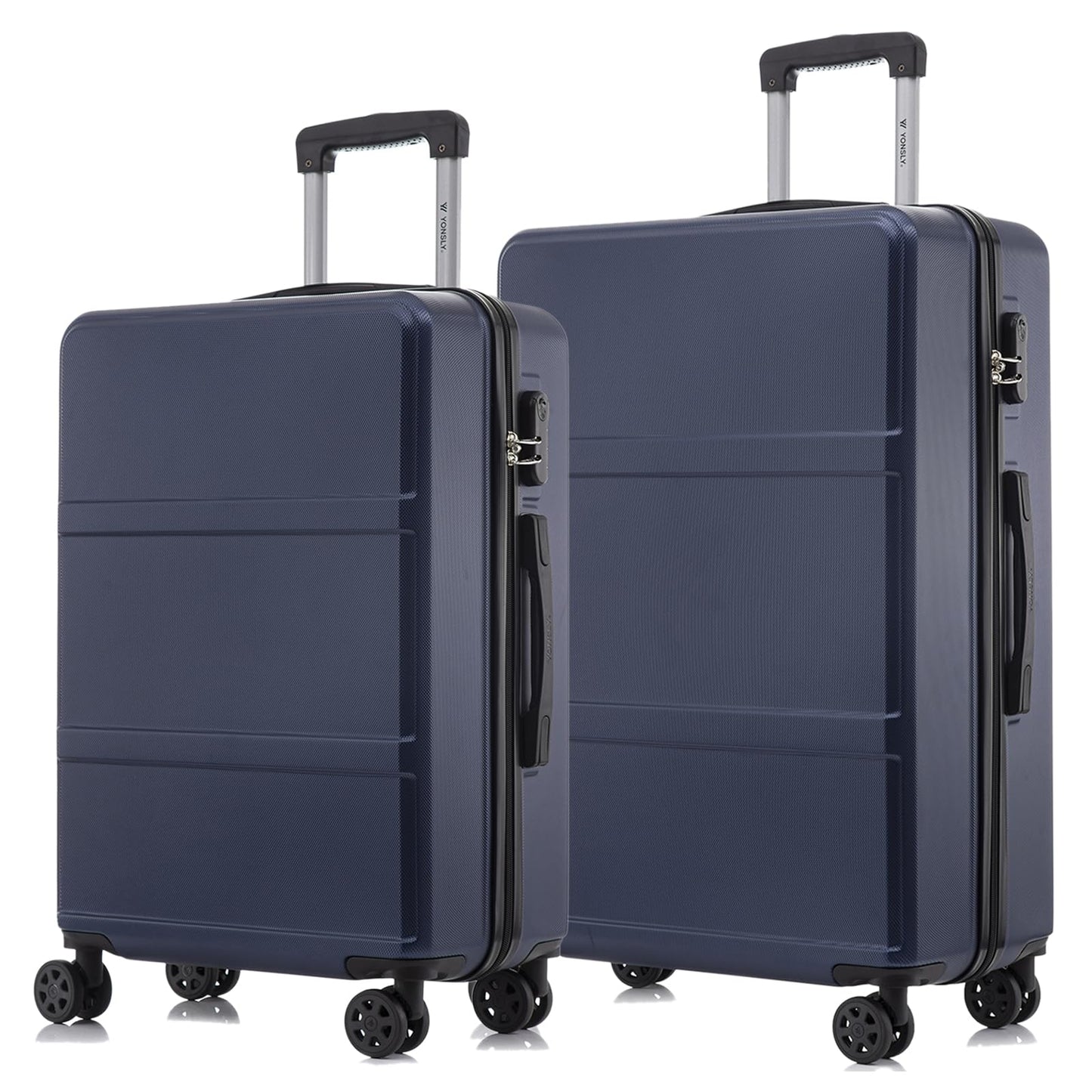 Rollkoffer-Set mit Hartschale, 4 Rollen und ausziehbarem Griff, zwei Koffer in Dunkelblau