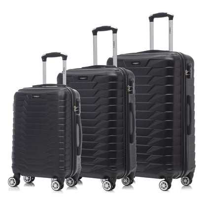 Reisekoffer-Set, 3 schwarze Hartschalen-Trolleys mit 4 Rollen 360° und Zahlenschloss