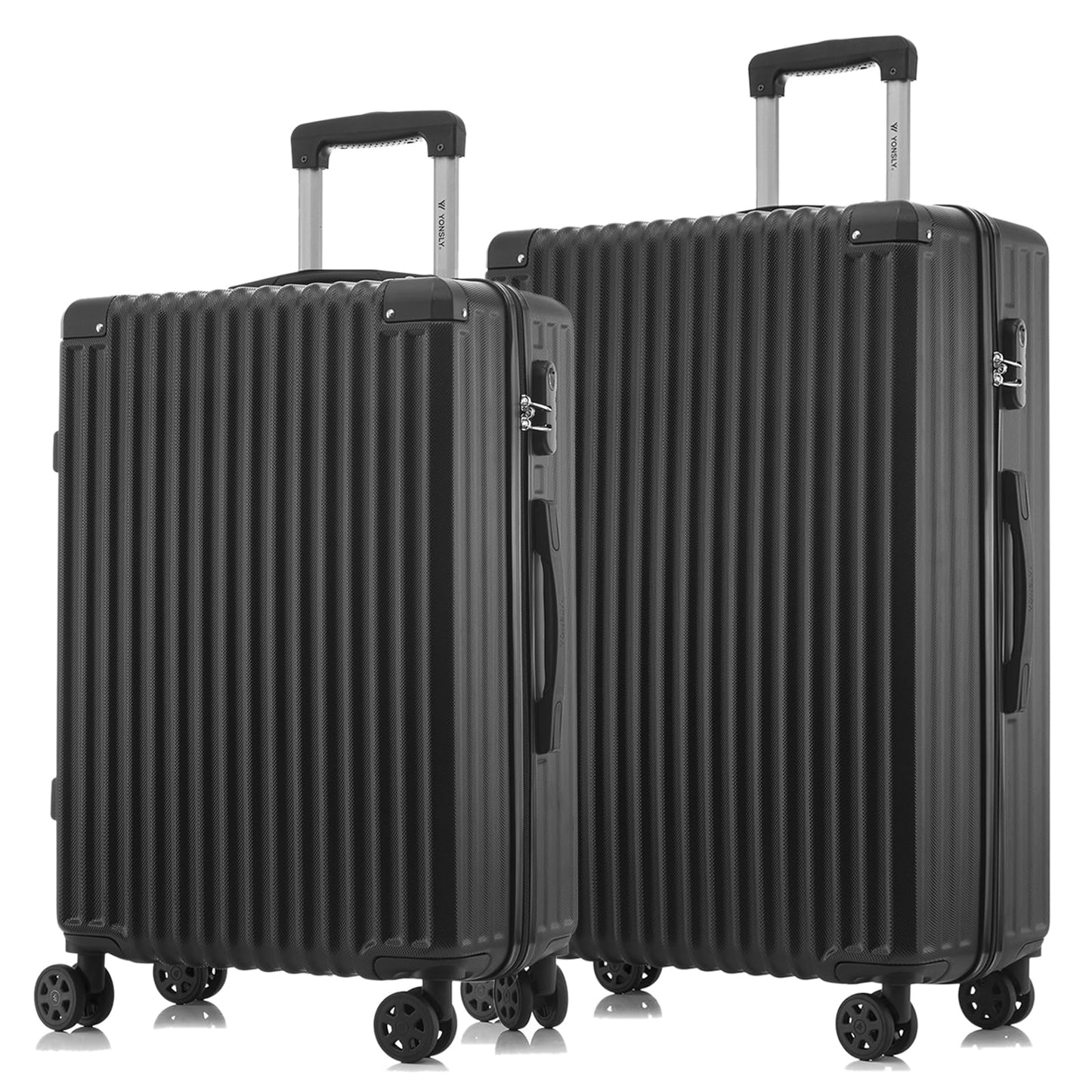 Schwarzes Hartschalen-Trolleykoffer-Set mit 4 Rollen, doppeltem Griff und Zahlenschloss
