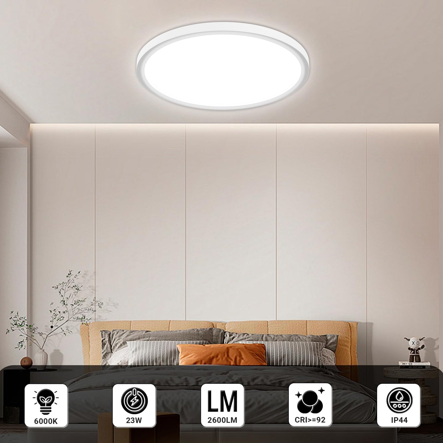 LED-Deckenleuchte mit zwei runden, flachen Lichtflächen, weißer Lampenblende