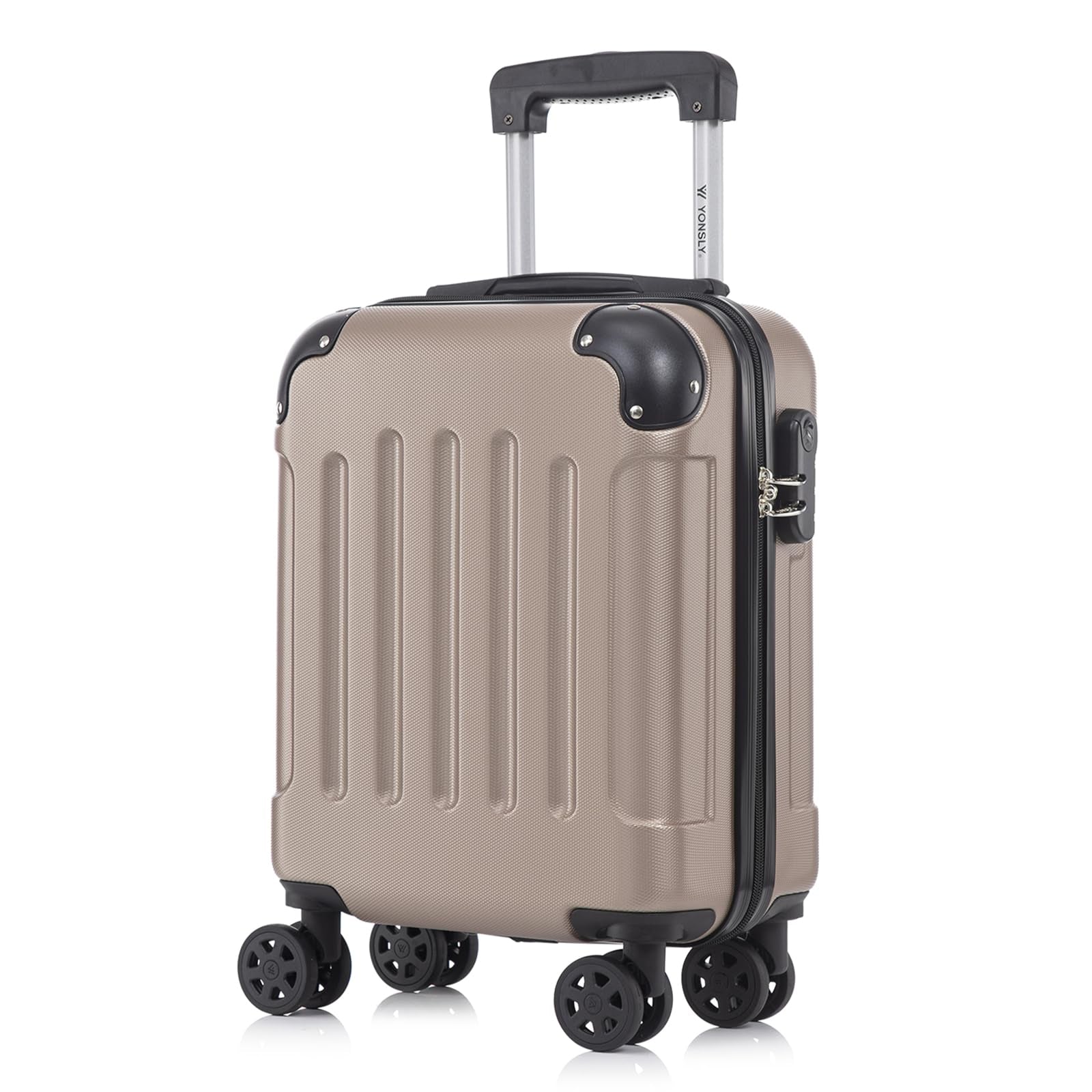 Champagnerfarbener Hartschalen-Trolley mit Zahlenschloss, 4 Rollen und ausziehbarem Griff