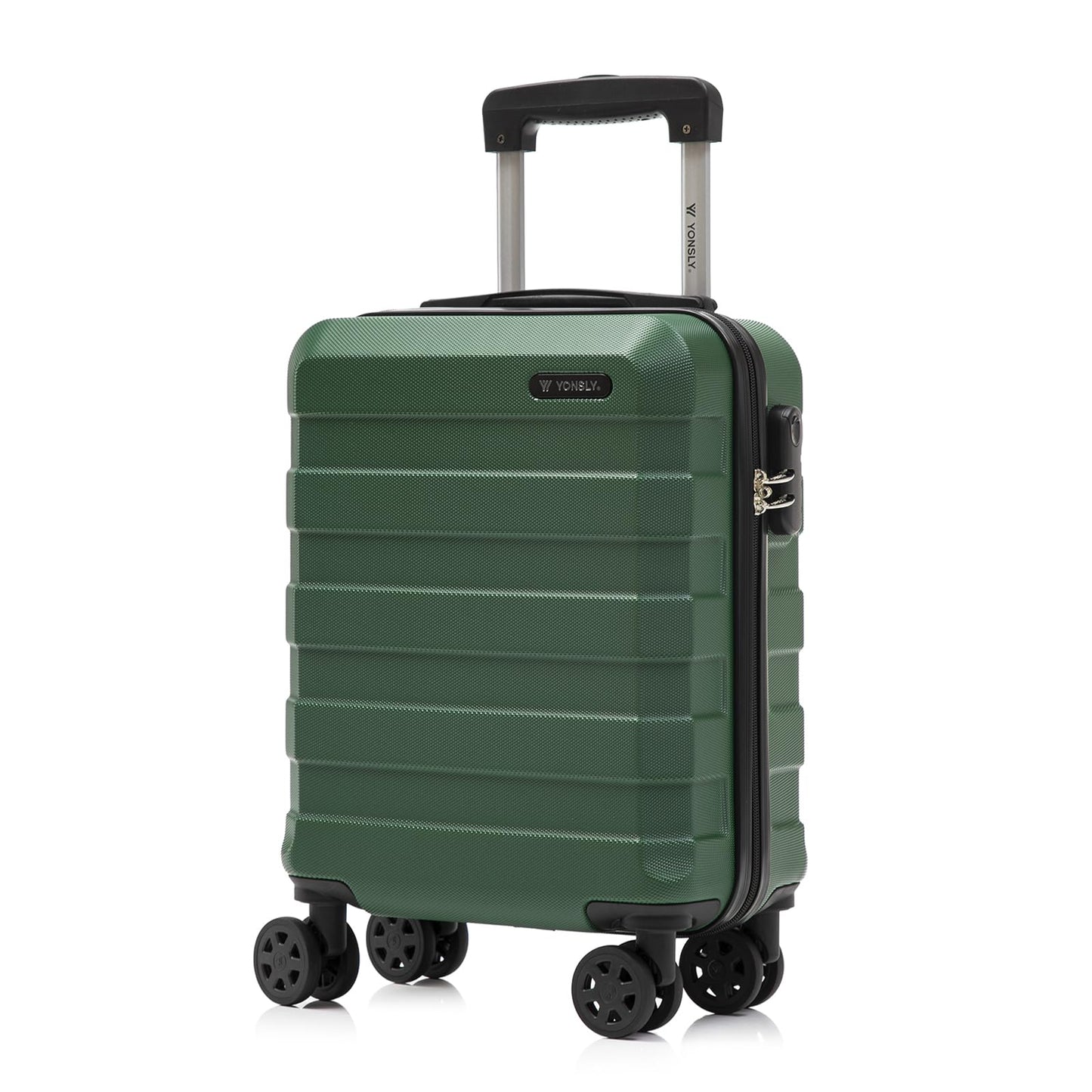 Trolley-Reisekoffer mit Hartschale, dunkelgrün, 4 Rollen und ausziehbarer Griff