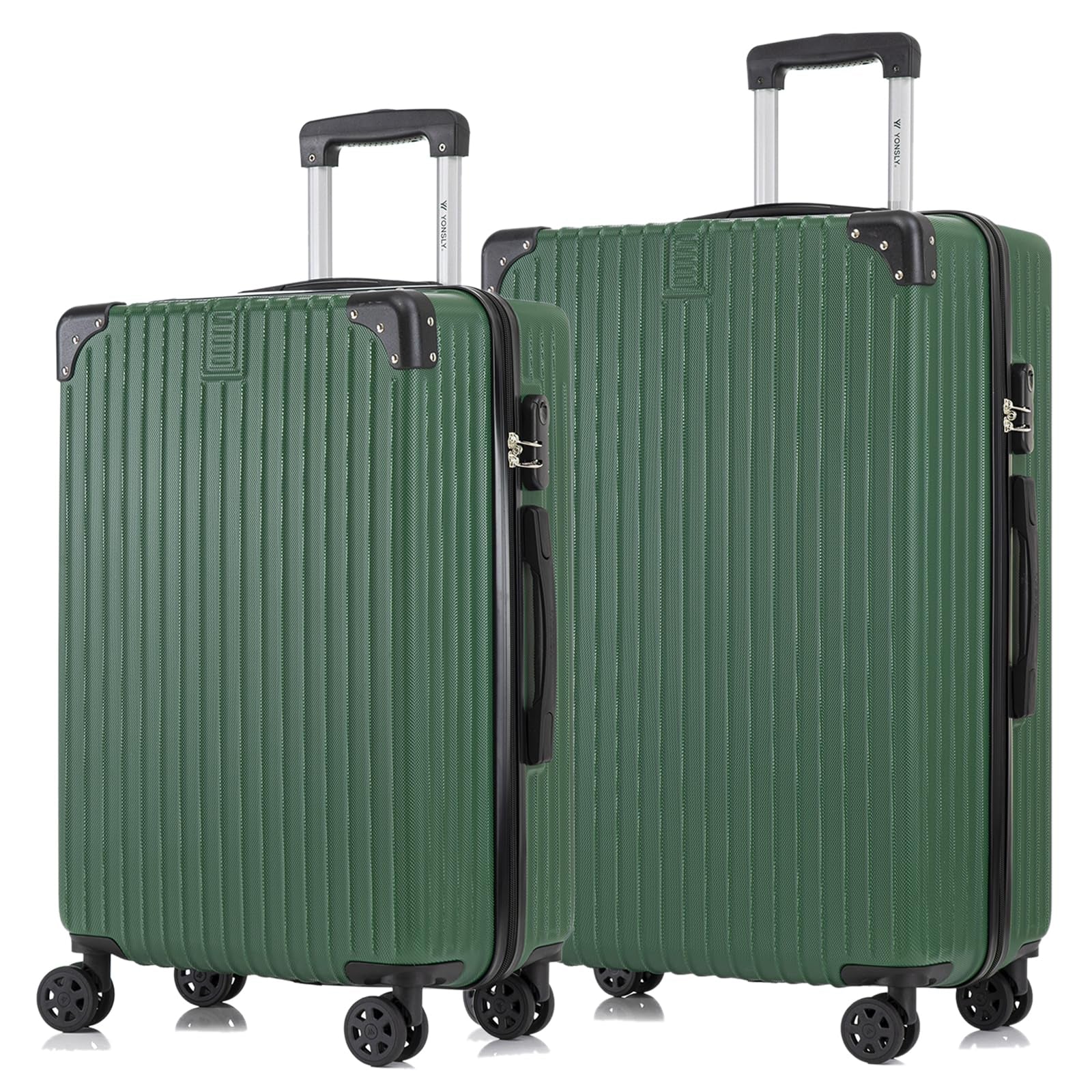 2-teiliges Rollkoffer-Set aus Hartschale, dunkelgrün, mit 4 Rollen und Teleskopgriff