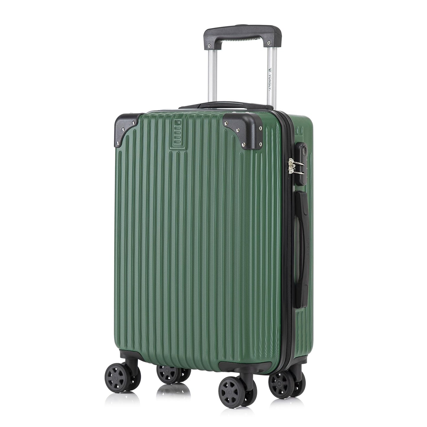 Hartschalen-Trolley mit 4 Rollen, Zahlenschloss, Gummigriff, dunkelgrüner Koffer