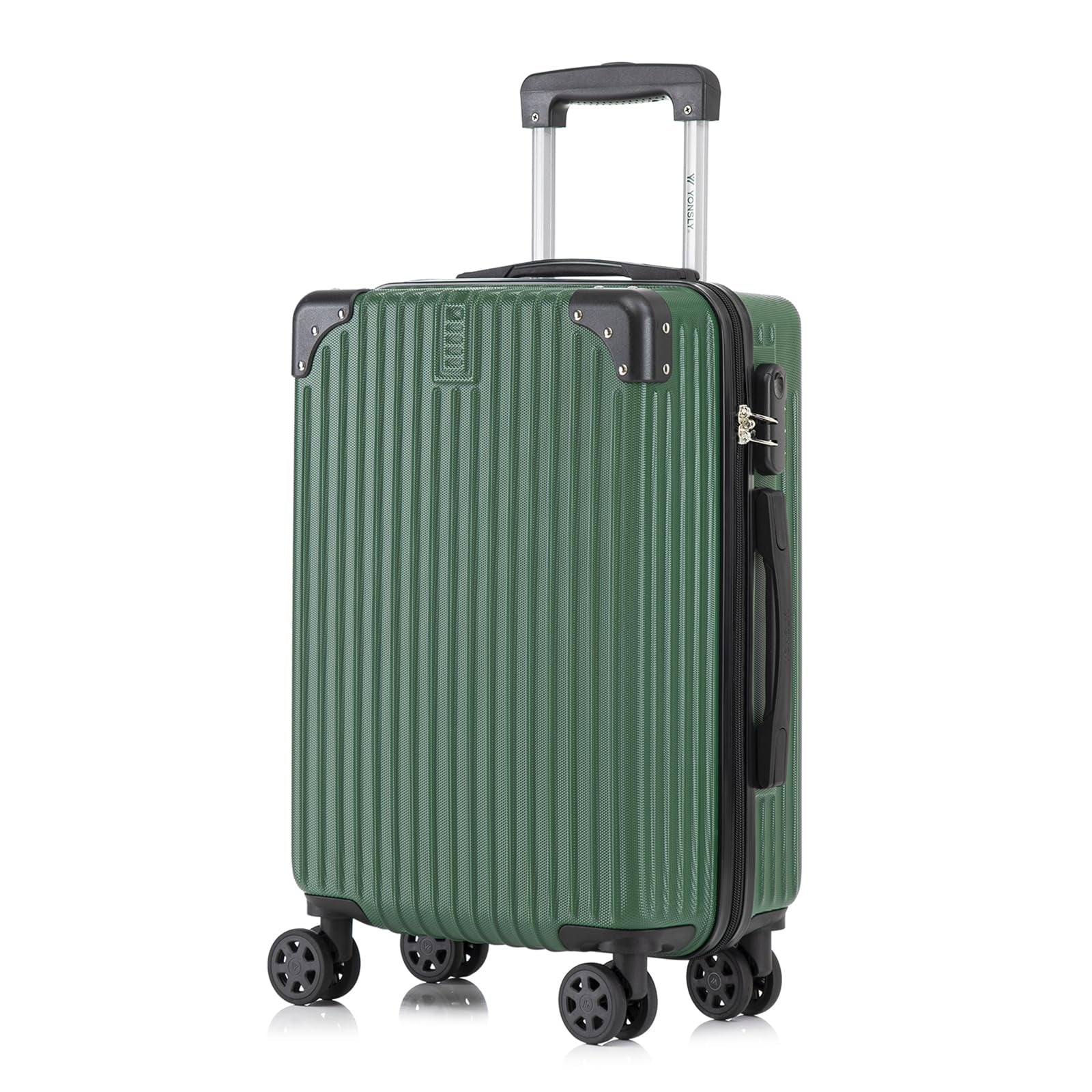 Hartschalen-Trolley mit 4 Rollen, Zahlenschloss, Gummigriff, dunkelgrüner Koffer