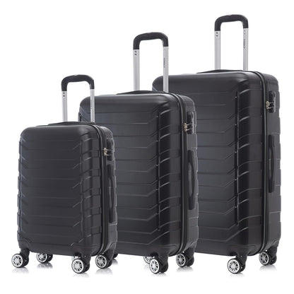 Reisekoffer-Set aus Hartschale, 3 Trolleys in Schwarz mit 360° Rollen und Steckgriffen