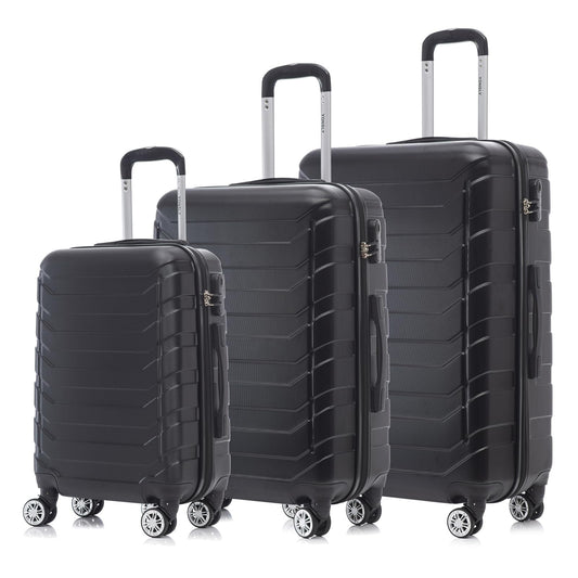 Reisekoffer-Set aus Hartschale, 3 Trolleys in Schwarz mit 360° Rollen und Steckgriffen