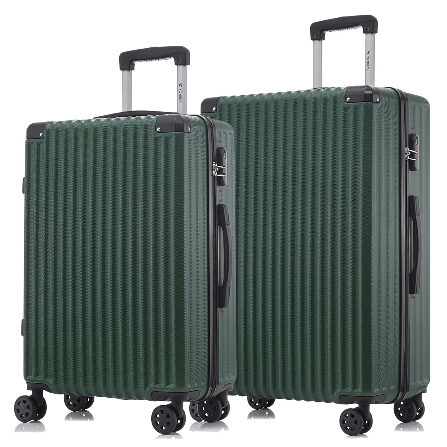 Dunkelgrünes Hartschalen-Trolleykoffer-Set mit 4 Rollen, doppeltem Griff und Zahlenschloss