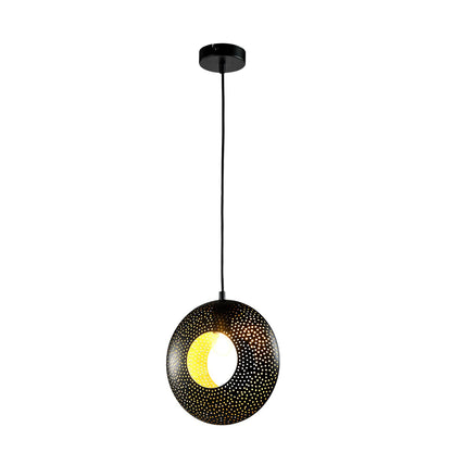 Schwarze Pendellampe mit rundem Lochschirm und goldenen Punkten, E27-Fassung