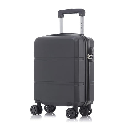 Hartschalen-Trolley dunkelgrau mit 4 Rollen, ausziehbarem Griff und Drehschloss am Rand