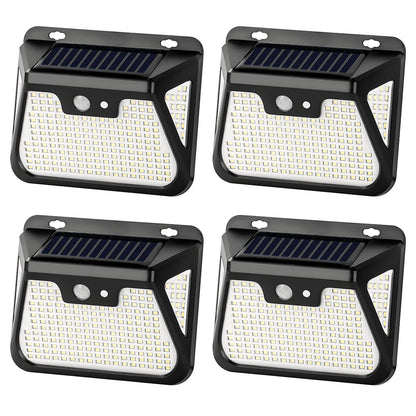 LED-Solar-Wandleuchte mit Bewegungsmelder, schwarzes Gehäuse, großes LED-Panel, 4er-Set