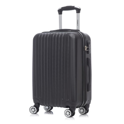 Hartschalen-Reisekoffer (schwarz) mit 4 Rollen und ausziehbarem Griff, geripptes Design