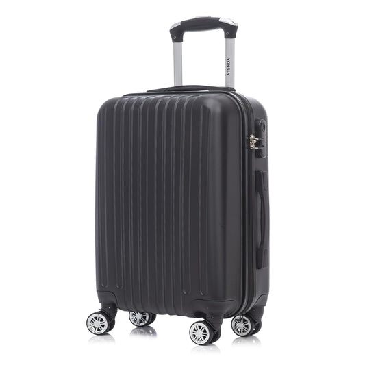 Hartschalen-Reisekoffer (schwarz) mit 4 Rollen und ausziehbarem Griff, geripptes Design