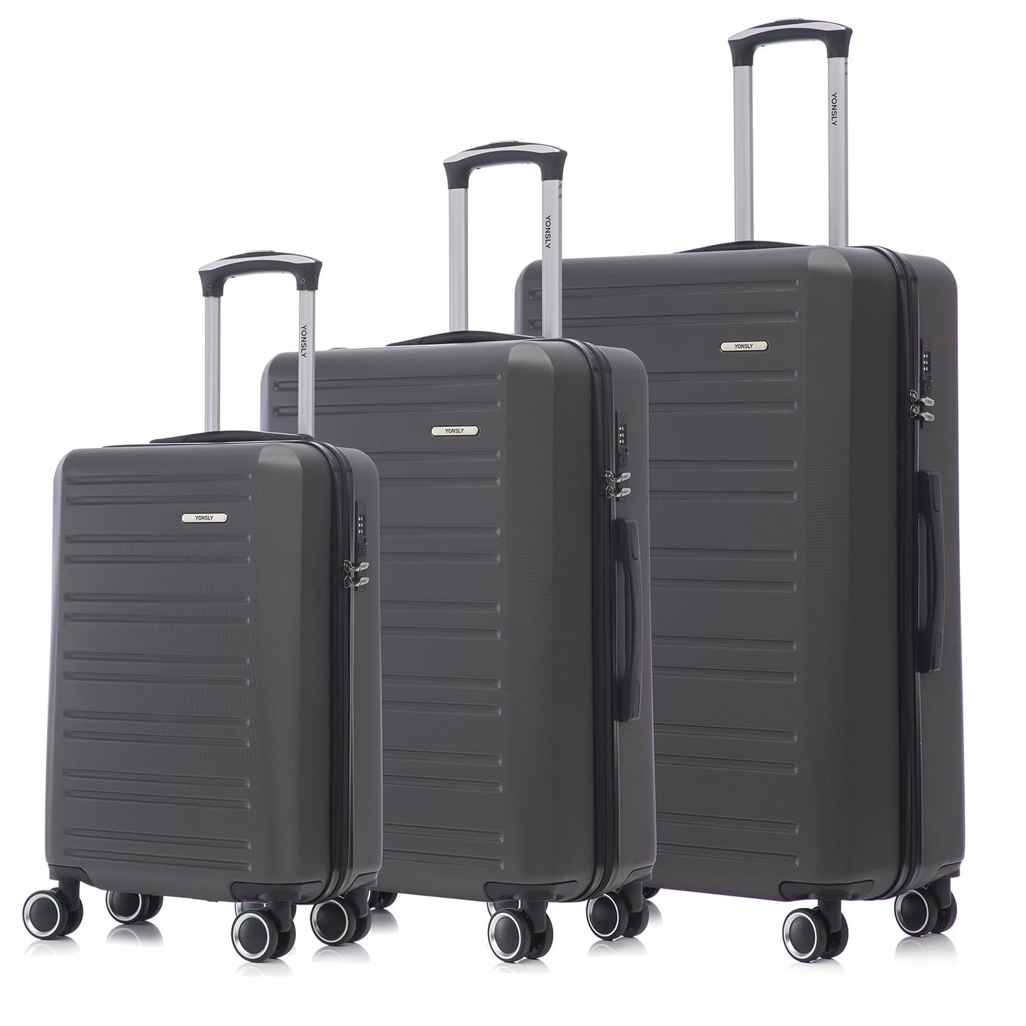 Hartschalen-Kofferset mit 3 Rollkoffern, dunkelgrauer Look, Teleskopgriffe, Doppelrollen