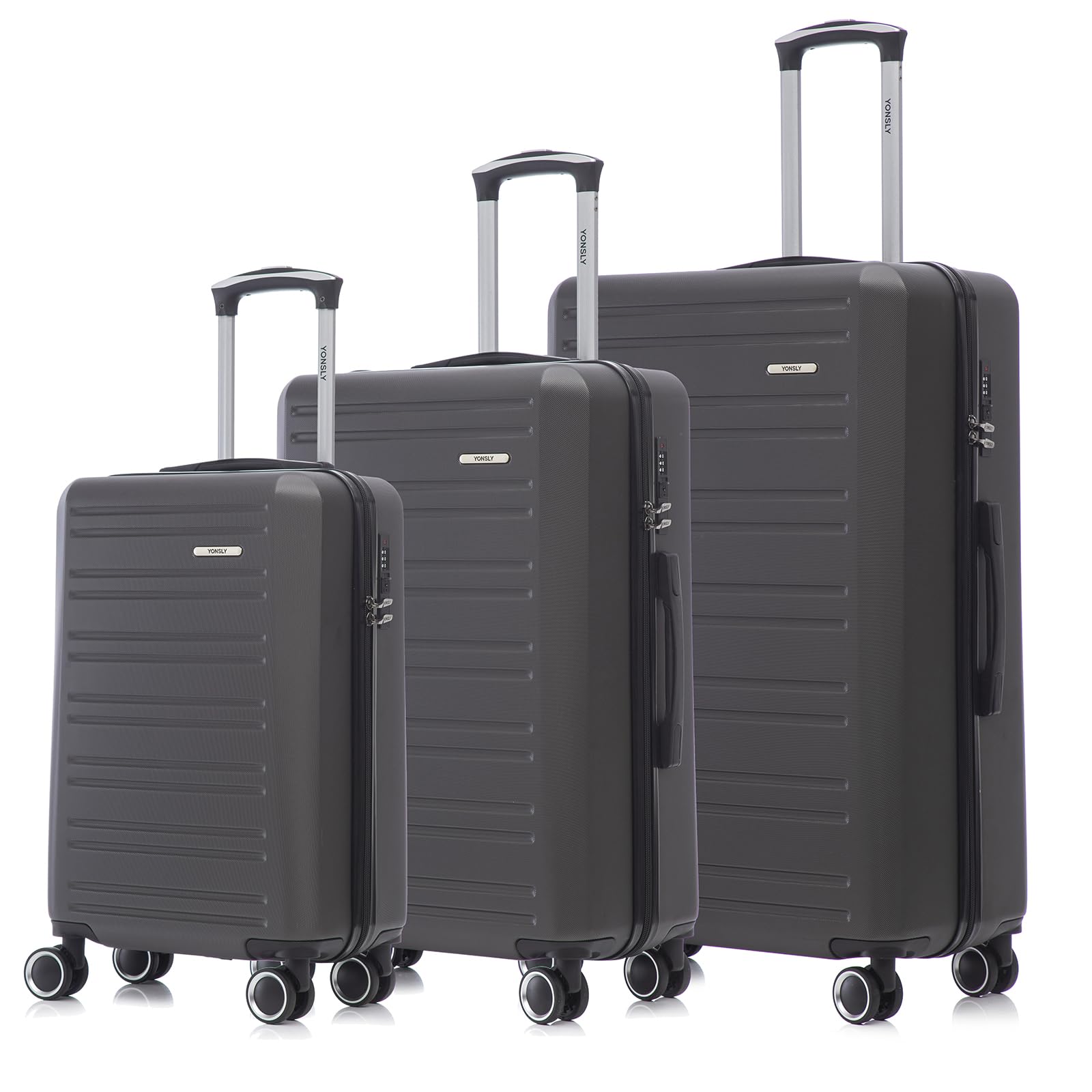 Hartschalen-Kofferset mit 3 Rollkoffern, dunkelgrauer Look, Teleskopgriffe, Doppelrollen
