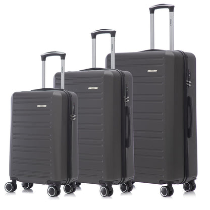Hartschalen-Kofferset mit 3 Rollkoffern, dunkelgrauer Look, Teleskopgriffe, Doppelrollen