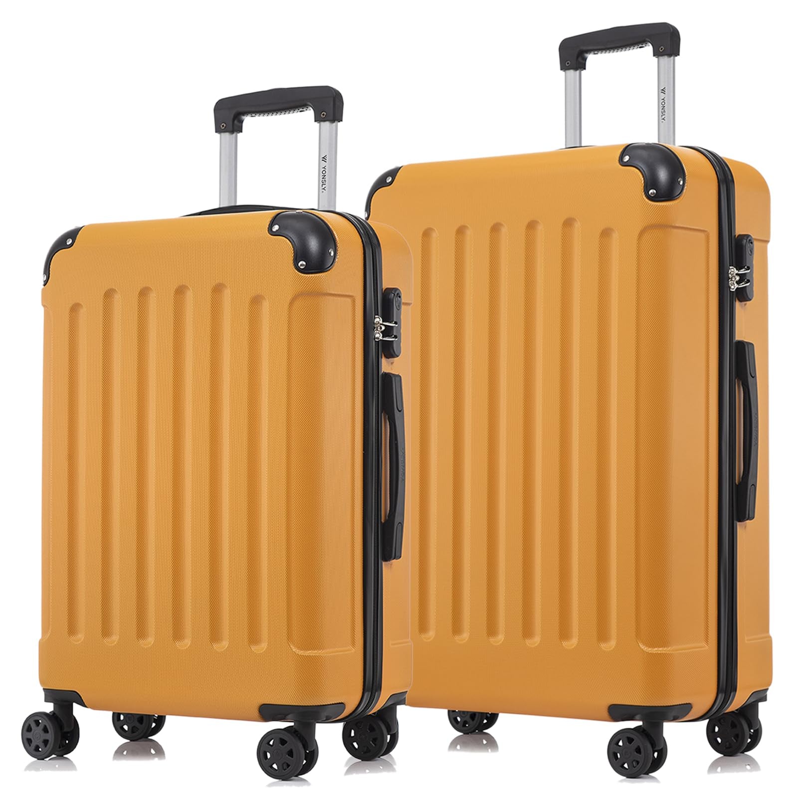 2-teiliges Hartschalen-Kofferset in Orange mit Trolleygriff und 4 Rollen