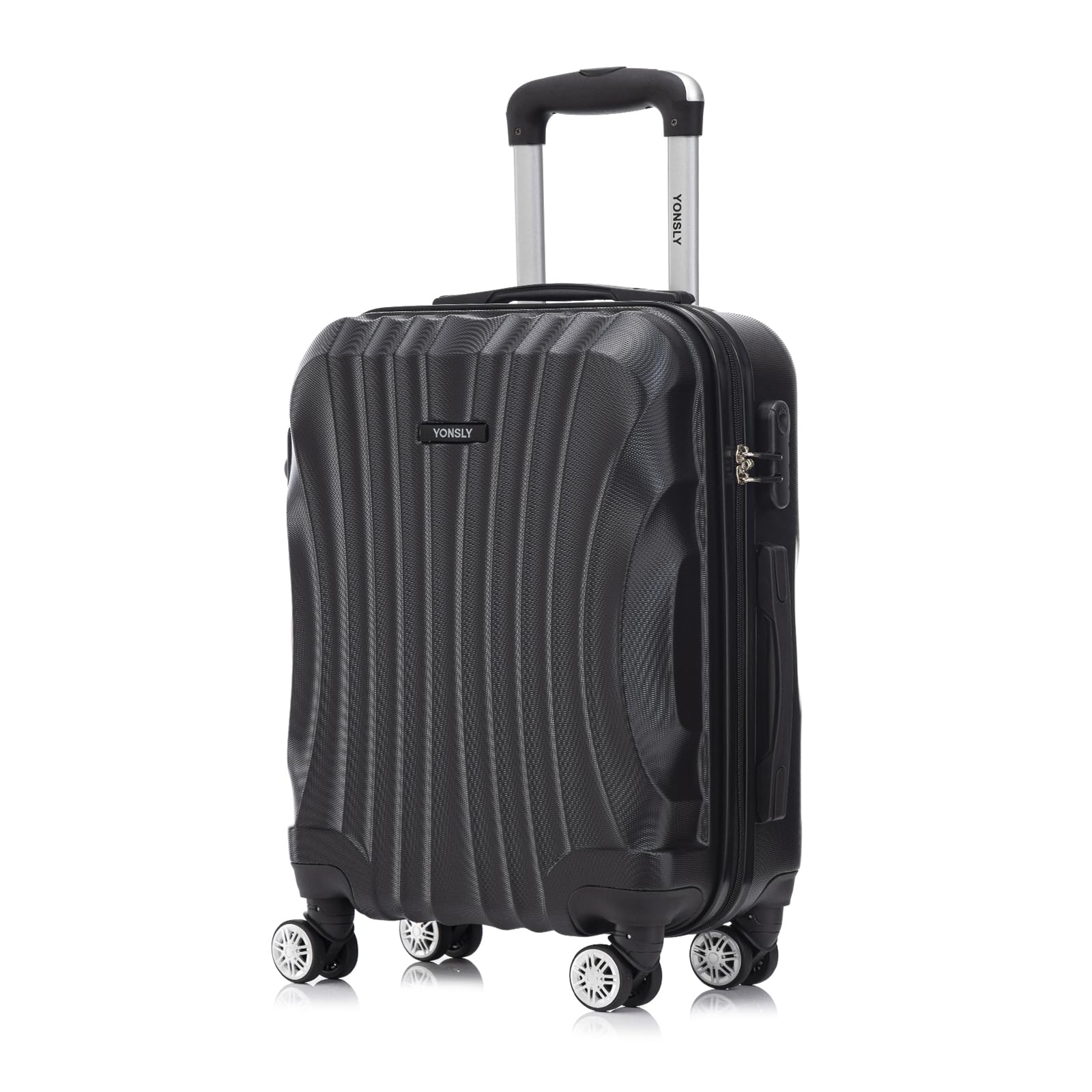 Hartschalen-Trolley schwarz, 4 Rollen, ausziehbarer Griff, Zahlenschloss