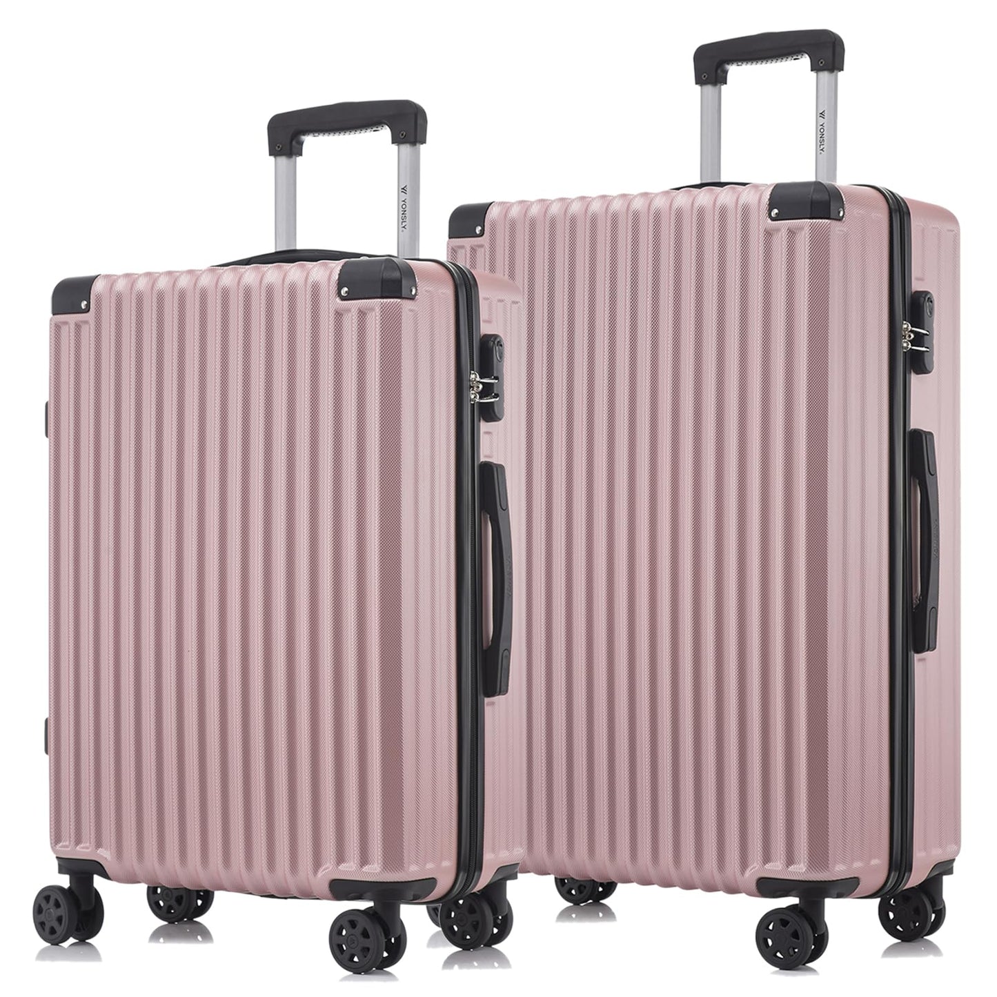 2er Reisekoffer-Set, Hartschale, gerippt, rosé, Zahlenschloss, 4 Rollen