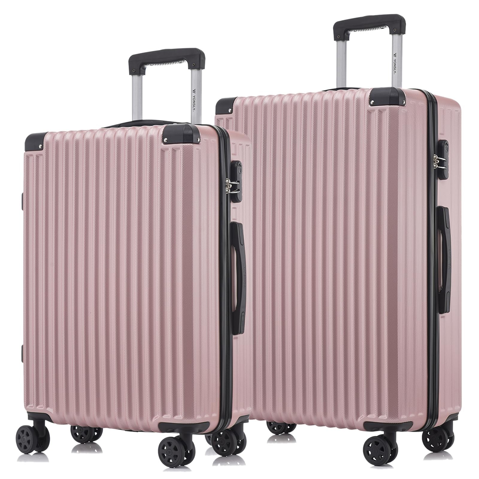 2er Reisekoffer-Set, Hartschale, gerippt, rosé, Zahlenschloss, 4 Rollen