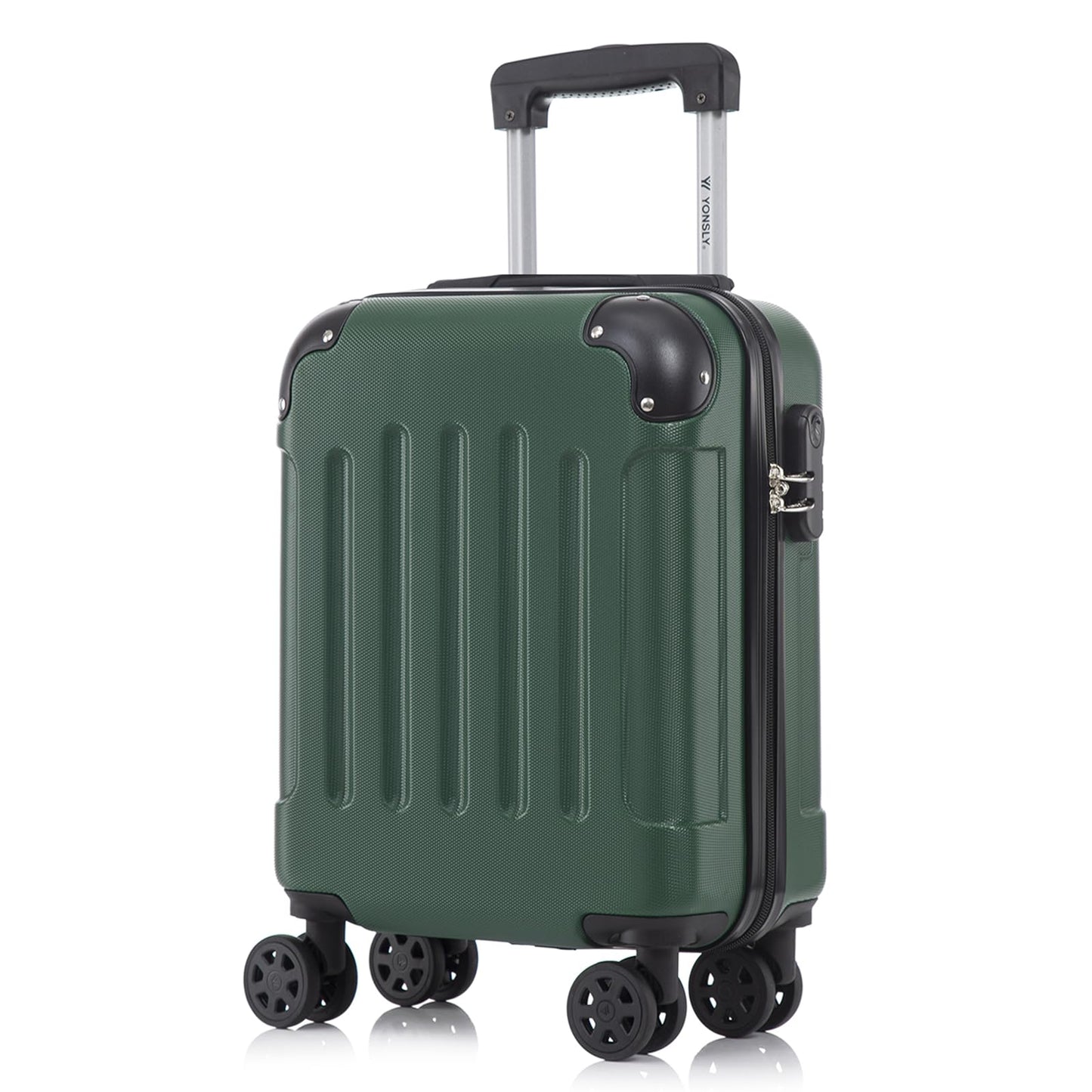 Hartschalen-Trolley in Dunkelgrün, 4 Rollen, Teleskopgriff, gerippte Vorderseite, Zahlenschloss