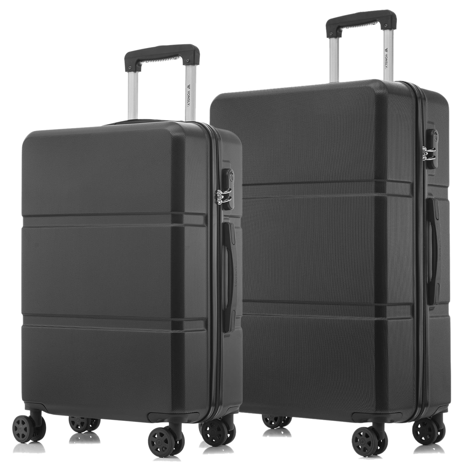 Hartschalen-Trolley-Reisekoffer-Set mit 4 Rollen und ausziehbarem Griff, dunkelgrau.