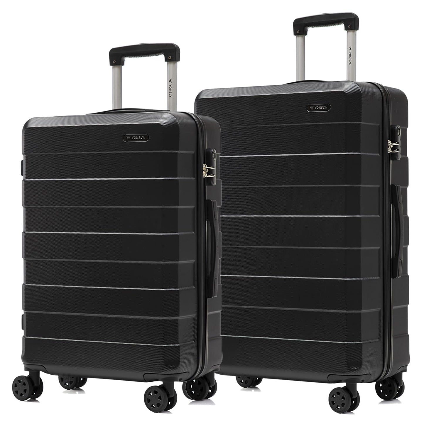 Hartschalen-Trolley-Kofferset, 4 Rollen, Zahlenschloss und Teleskopgriff, schwarz, 2er Set