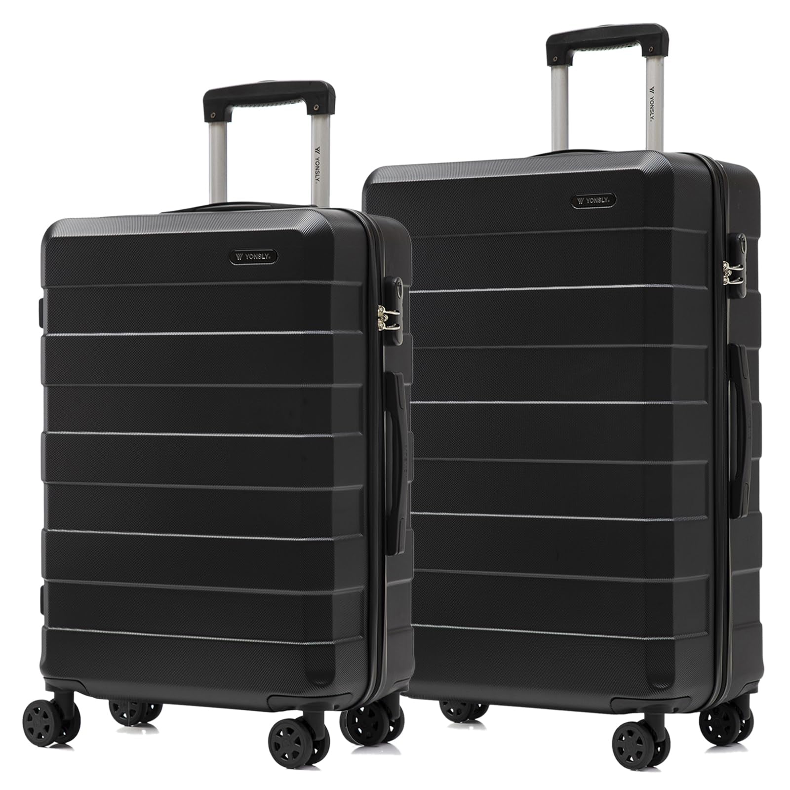 Hartschalen-Trolley-Kofferset, 4 Rollen, Zahlenschloss und Teleskopgriff, schwarz, 2er Set