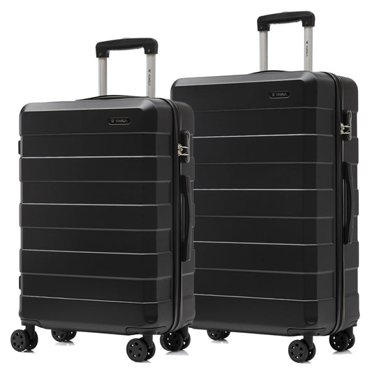 Hartschalen-Trolley-Kofferset, 4 Rollen, Zahlenschloss und Teleskopgriff, schwarz, 2er Set