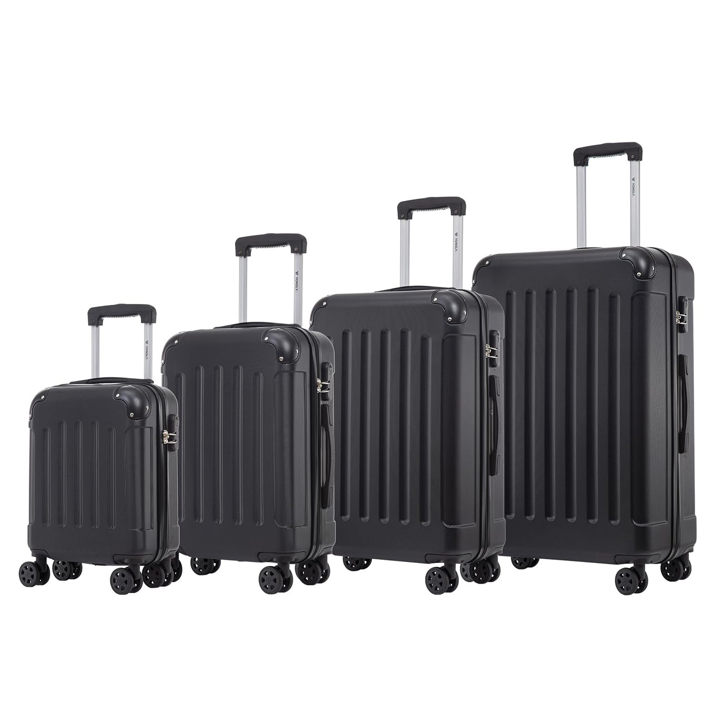 Hartschalen-Kofferset, 4 Rollkoffer in Schwarz mit 360°-Rollen